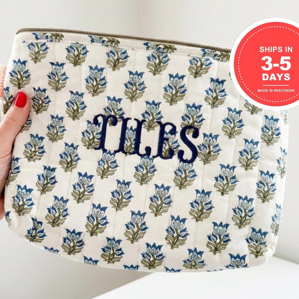 Quilted Floral Zipper Pouch