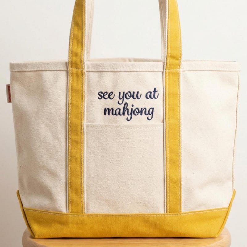 The same tote on the same stool as a bright, clean listing photo